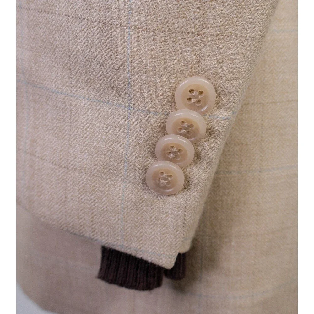Michael Kors Silk/Wool Blend Sport Coat Blazer 42R Beige Check 2-Button Jacket